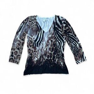 Alberto Makali beaded animal print v-neck top